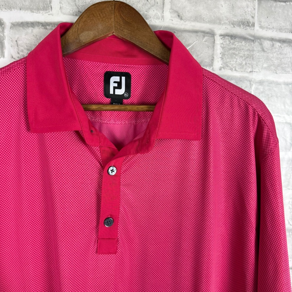 FootJoy ProDry Mens XL Pink Micro Check Short Sleeve Golf Polo Shirt Stretch